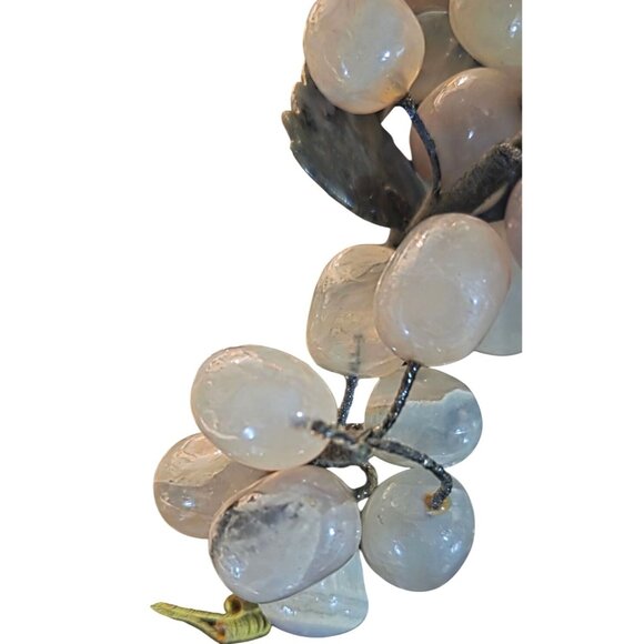 2 Vintage Alabaster & Glass Grape Cluster Decoration White Purple MCM - Picture 8 of 16